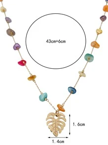 1pc French Style Stainless Steel Multicolor Stone & Small Leaf Pendant Necklace, Suitable For Women's Daily Wear, Dating, Gift, Festival, Party, Gathering - Yellow Gold - View 9