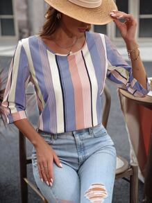 SHEIN LUNE Blusa con estampado de rayas - Multicolor - Ver 6