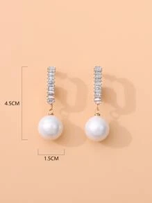 Rhinestone Decor Faux Pearl Drop Earrings - Yellow Gold - View 7