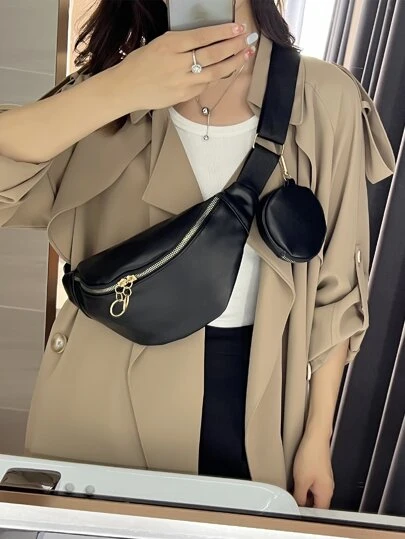 Minimalist Dragkedja Magväska Med myntväska , Kvinnor Väska Med Väska