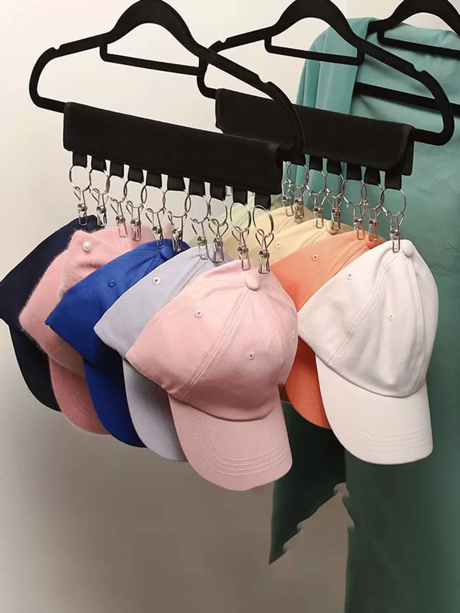 Armario de casa Colgador organizador de gorras de béisbol, clip para colgar sombreros, colgador organizador de gorras - Negro - Ver 1