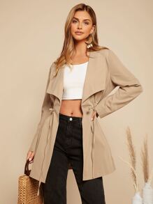 SHEIN Essnce Áo khoác nữ Dây kéo màu trơn Giải trí - Màu Khaki - Xem 1