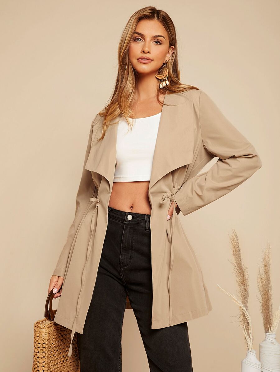 SHEIN Essnce Áo khoác nữ Dây kéo màu trơn Giải trí - Màu Khaki - Xem 1