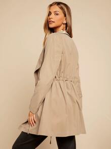 SHEIN Essnce Áo khoác nữ Dây kéo màu trơn Giải trí - Màu Khaki - Xem 2