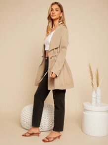 SHEIN Essnce Áo khoác nữ Dây kéo màu trơn Giải trí - Màu Khaki - Xem 3