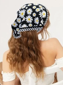 Daisy Print Kerchief Boho Hair Band Turban Headband Sweatband, Hairband Fall Winter Hair Accessories For Women For Vacation Outfits Woman Elegant Scarf Women Bandanas Soft Headwrap - Multicolor - View 1