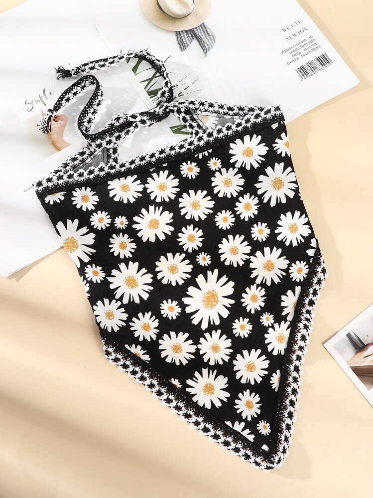 Daisy Print Kerchief Boho Hair Band Turban Headband Sweatband, Hairband Fall Winter Hair Accessories For Women For Vacation Outfits Woman Elegant Scarf Women Bandanas Soft Headwrap - Multicolor - View 6