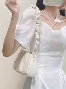 防水、轻便、商务休闲简约褶皱包，母亲节礼物，适合妈妈、少女、女大学生、新秀和白领人士，非常适合办公室、大学、工作、商务、通勤、户外、旅行、郊游 - 米色 - 查看 1