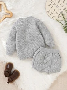 Bebé Cárdigan tejido de cable & Shorts tejidos - Gris - Ver 2