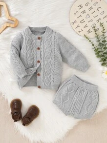 Bebé Cárdigan tejido de cable & Shorts tejidos - Gris - Ver 4