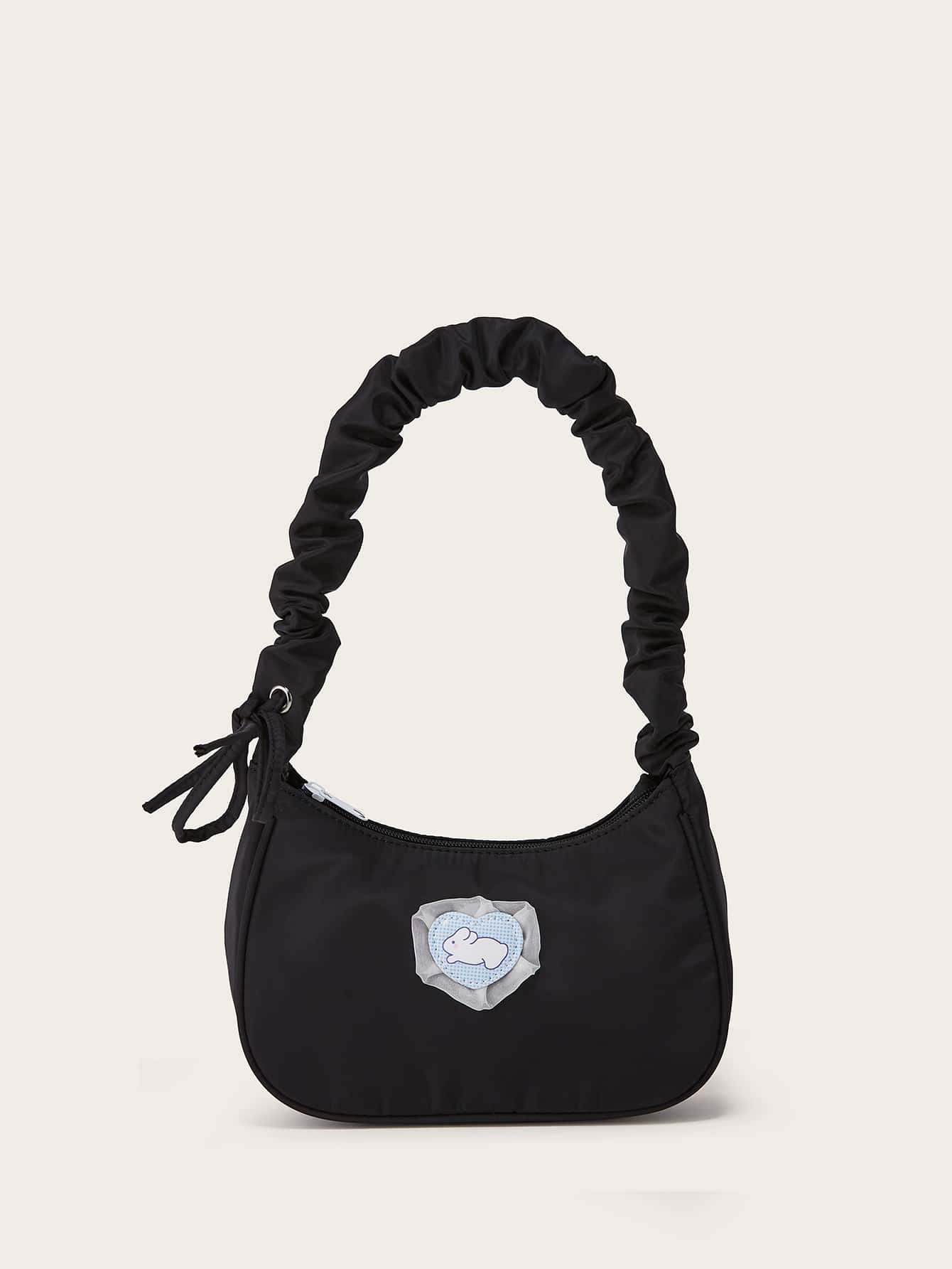 卡通圖案圖案褶邊流浪包 - 黑色 - 查看 1