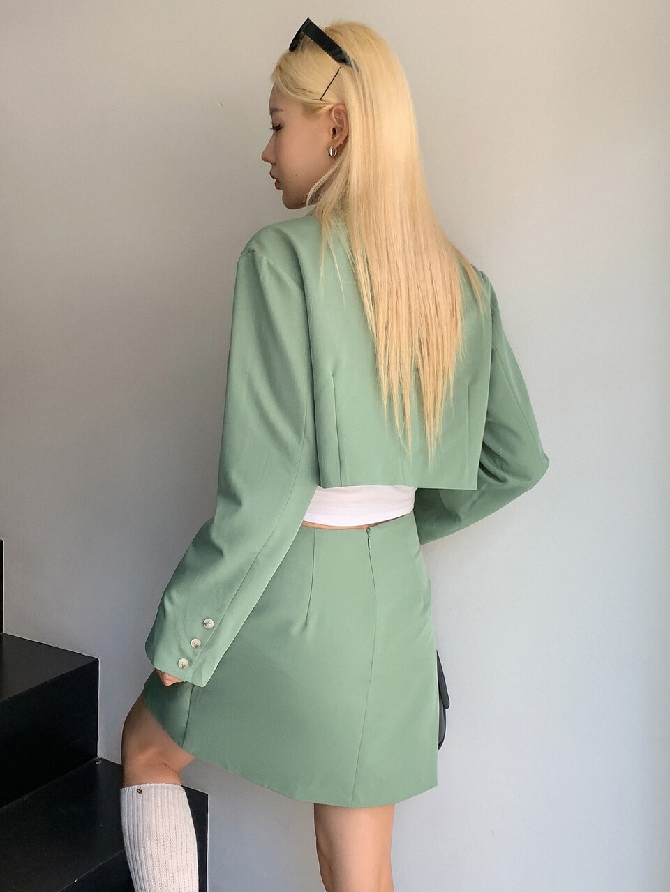 Lapel Neck Single Button Crop Blazer & Skirt