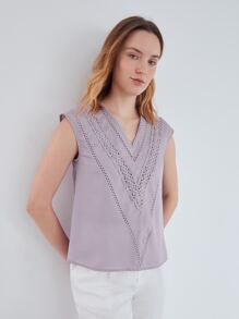 MOTF PREMIUM 亚麻提花蕾絲上衣