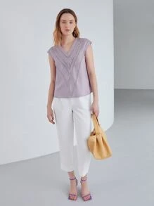 MOTF PREMIUM 亚麻提花蕾絲上衣