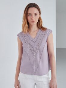 MOTF PREMIUM 亚麻提花蕾絲上衣