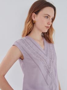 MOTF PREMIUM 亚麻提花蕾絲上衣