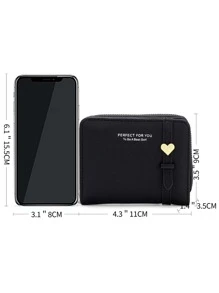 PFY PERFECT FOR YOU Slogan Graphic Litchi Embossed Heart Decor Coin Purse Portable Money Cash White-Collar Workers For Female College Work Business Commute Office For Anniversary For Birthday Gift On Valentine Day Gift Heart Purse Business Casual - Black - View 6