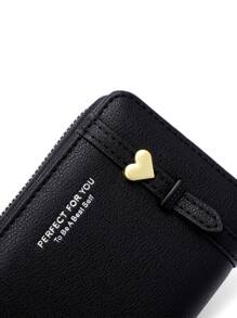 PFY PERFECT FOR YOU Slogan Graphic Litchi Embossed Heart Decor Coin Purse Portable Money Cash White-Collar Workers For Female College Work Business Commute Office For Anniversary For Birthday Gift On Valentine Day Gift Heart Purse Business Casual - Black - View 7