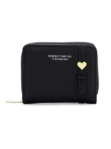 PFY PERFECT FOR YOU Slogan Graphic Litchi Embossed Heart Decor Coin Purse Portable Money Cash White-Collar Workers For Female College Work Business Commute Office For Anniversary For Birthday Gift On Valentine Day Gift Heart Purse Business Casual - Black - View 8