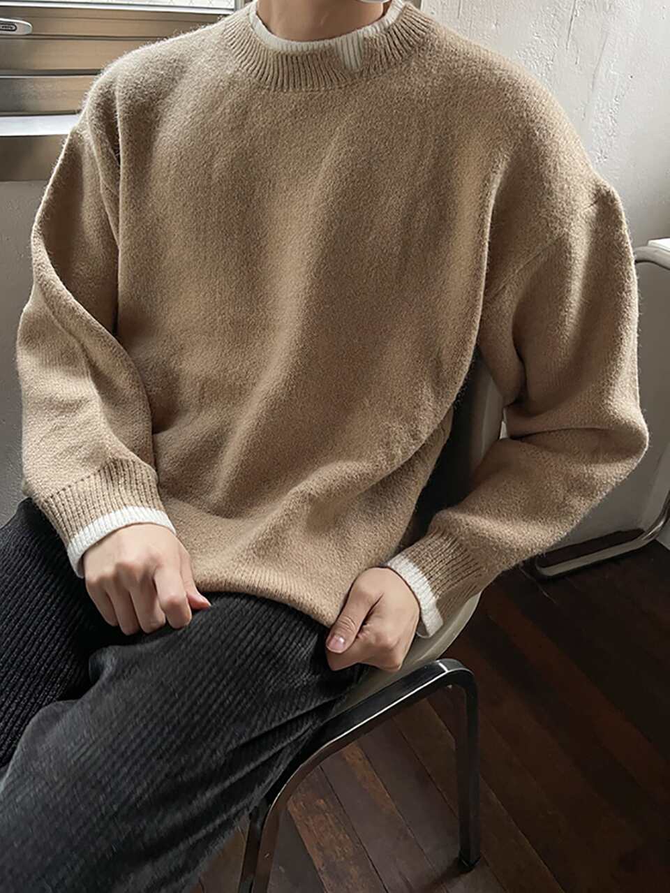 Men Contrast Trim Drop Shoulder Sweater