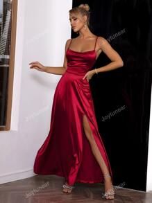 Joyfunear Lace Up Backless Split Thigh Draped Collar Cami Dress Party Dress Wedding Guest Dress Formal Dress Evening Dress,Gown
