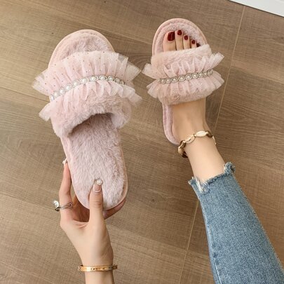 가을/겨울 레이스 패브릭 패션 인조 진주 여성 봄/가을 실내 슬리퍼