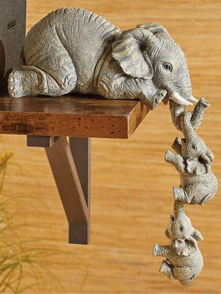 Bộ 3, Voi Già Treo Voi Con, Voi Mẹ Yêu, Polyresin Thủ Công Mỹ Nghệ, Trang Trí Nhà Cửa - Xám - Xem 1