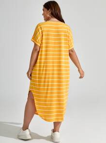 SHEIN LUNE Đầm Plus Size Chia Sọc Giải trí - Màu vàng - Xem 3