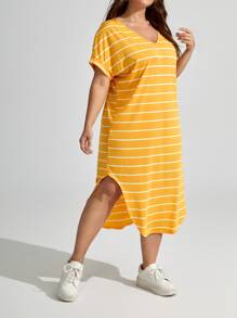 SHEIN LUNE Đầm Plus Size Chia Sọc Giải trí - Màu vàng - Xem 5