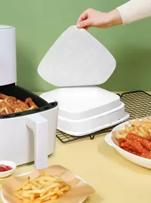 50 piezas de pergaminos cuadrados lisos, papel cuadrado blanco de 22x22cm para freidora de aire para hornear, revestimientos de freidora de aire, papel para freidoras de aire - Blanco - Ver 1