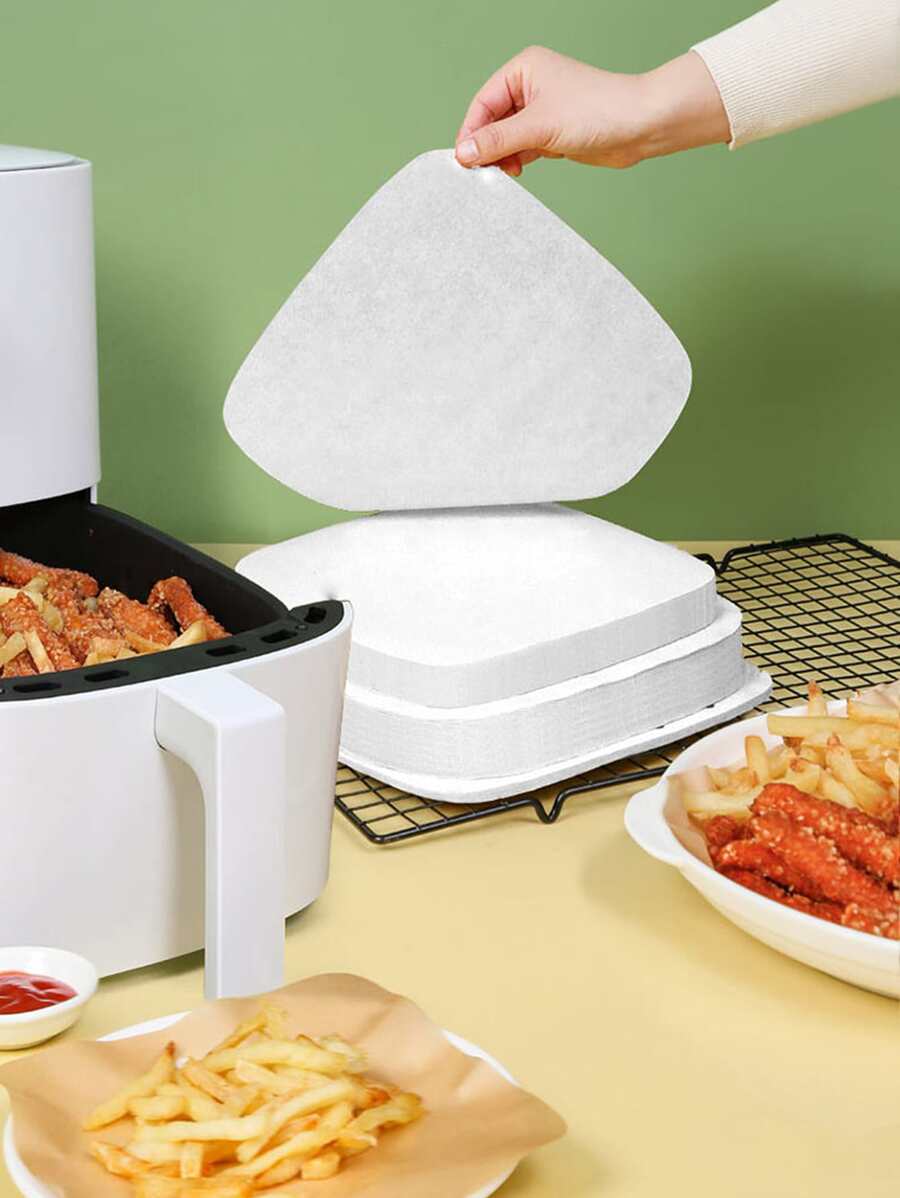 50 piezas de pergaminos cuadrados lisos, papel cuadrado blanco de 22x22cm para freidora de aire para hornear, revestimientos de freidora de aire, papel para freidoras de aire - Blanco - Ver 1