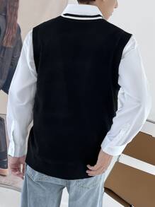 Manfinity Campus Court Men Embroidered Sweater Vest Without Shirt, For Tennis, Fall/Winter