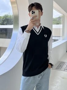 Manfinity Campus Court Men Embroidered Sweater Vest Without Shirt, For Tennis, Fall/Winter