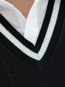 Manfinity Campus Court Men Embroidered Sweater Vest Without Shirt, For Tennis, Fall/Winter