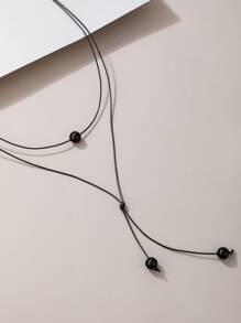 imoli Bead Decor Layered Y Lariat Necklace - Black - View 2