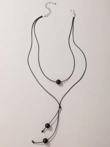 imoli Bead Decor Layered Y Lariat Necklace - Black - View 5