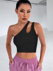 Easithlete Áo Tees & Tanks  Thể thao Nữ Cắt ra màu trơn - màu đen - Xem 3