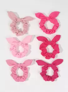 6pcs Solid Bow Decor Scrunchie Cute,Pink Accessories Hair Ties Ponytail Holders Hair Elastics Hair Rubber Bands Scrunchies Hair Rope Elastic Hair Tie, Hair Bobbles Head Accessories - Pink - View 1