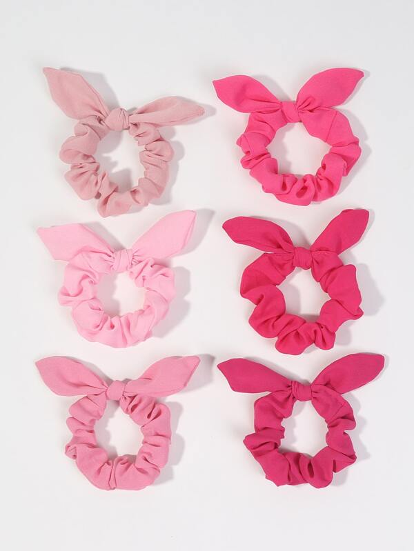 6pcs Solid Bow Decor Scrunchie Cute,Pink Accessories Hair Ties Ponytail Holders Hair Elastics Hair Rubber Bands Scrunchies Hair Rope Elastic Hair Tie, Hair Bobbles