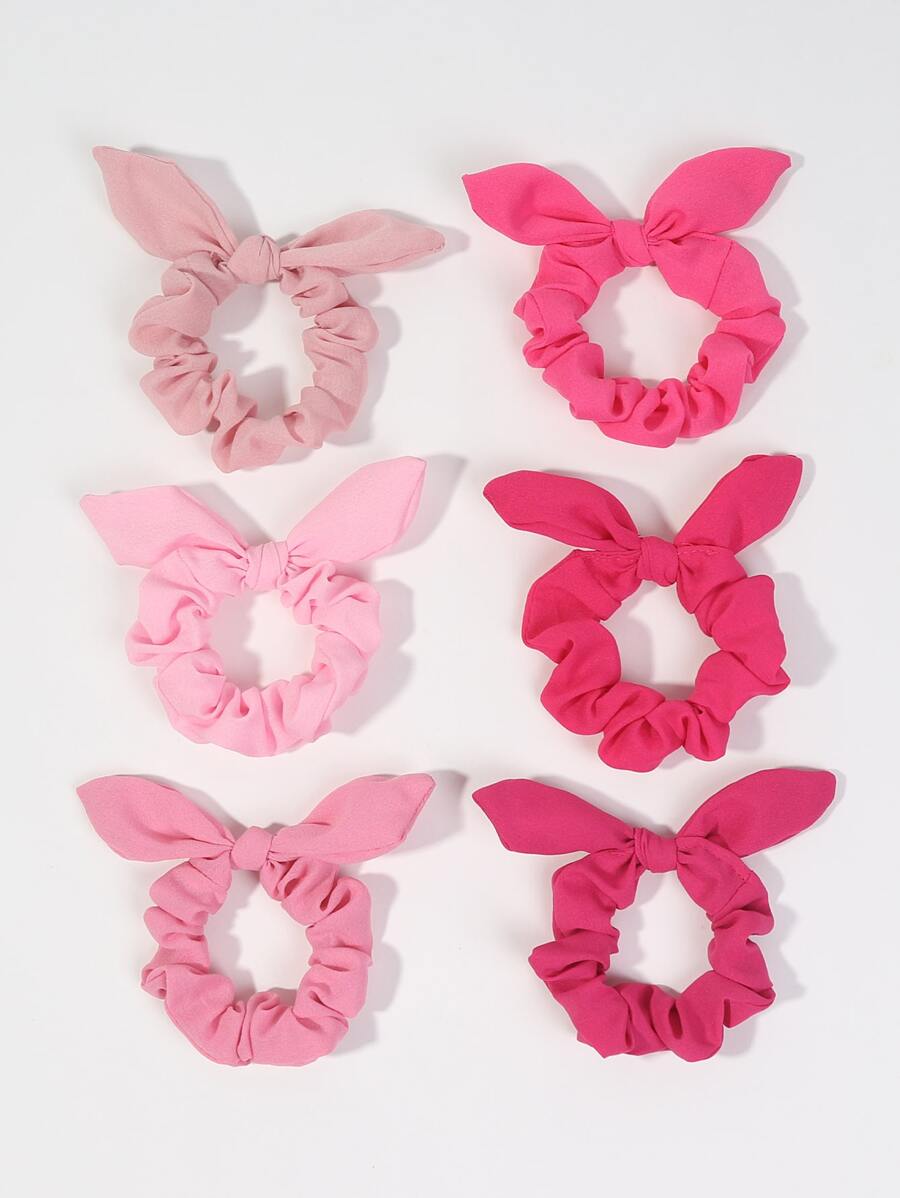 6pcs Solid Bow Decor Scrunchie Cute,Pink Accessories Hair Ties Ponytail Holders Hair Elastics Hair Rubber Bands Scrunchies Hair Rope Elastic Hair Tie, Hair Bobbles Head Accessories - Pink - View 1