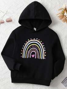 SHEIN Áo nỉ giữ nhiệt in hình trái tim dành cho bé gái tuổi teen - màu đen - Xem 7