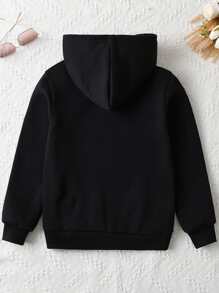 SHEIN Áo nỉ giữ nhiệt in hình trái tim dành cho bé gái tuổi teen - màu đen - Xem 2