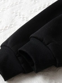 SHEIN Áo nỉ giữ nhiệt in hình trái tim dành cho bé gái tuổi teen - màu đen - Xem 5