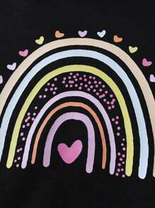 SHEIN Áo nỉ giữ nhiệt in hình trái tim dành cho bé gái tuổi teen - màu đen - Xem 4