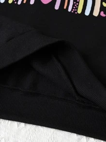 SHEIN Áo nỉ giữ nhiệt in hình trái tim dành cho bé gái tuổi teen - màu đen - Xem 6