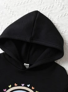 SHEIN Áo nỉ giữ nhiệt in hình trái tim dành cho bé gái tuổi teen - màu đen - Xem 3