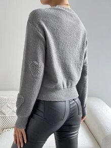 SHEIN LUNE Jersey con corazón tejido de hombros caídos - Gris - Ver 2