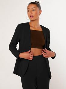SHEIN Privé Open Front Jacket & Leggings - Black - View 5