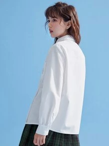 ROMWE J-Fashion Badge Embroidery Shirt - White - View 7