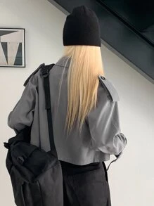 DAZY Epaulettes Design Raglan Sleeve Trench Coat - Grey - View 2